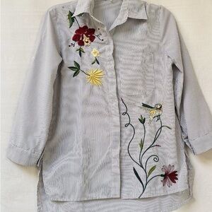 Striped Kids Shirt with Floral Embroidery
